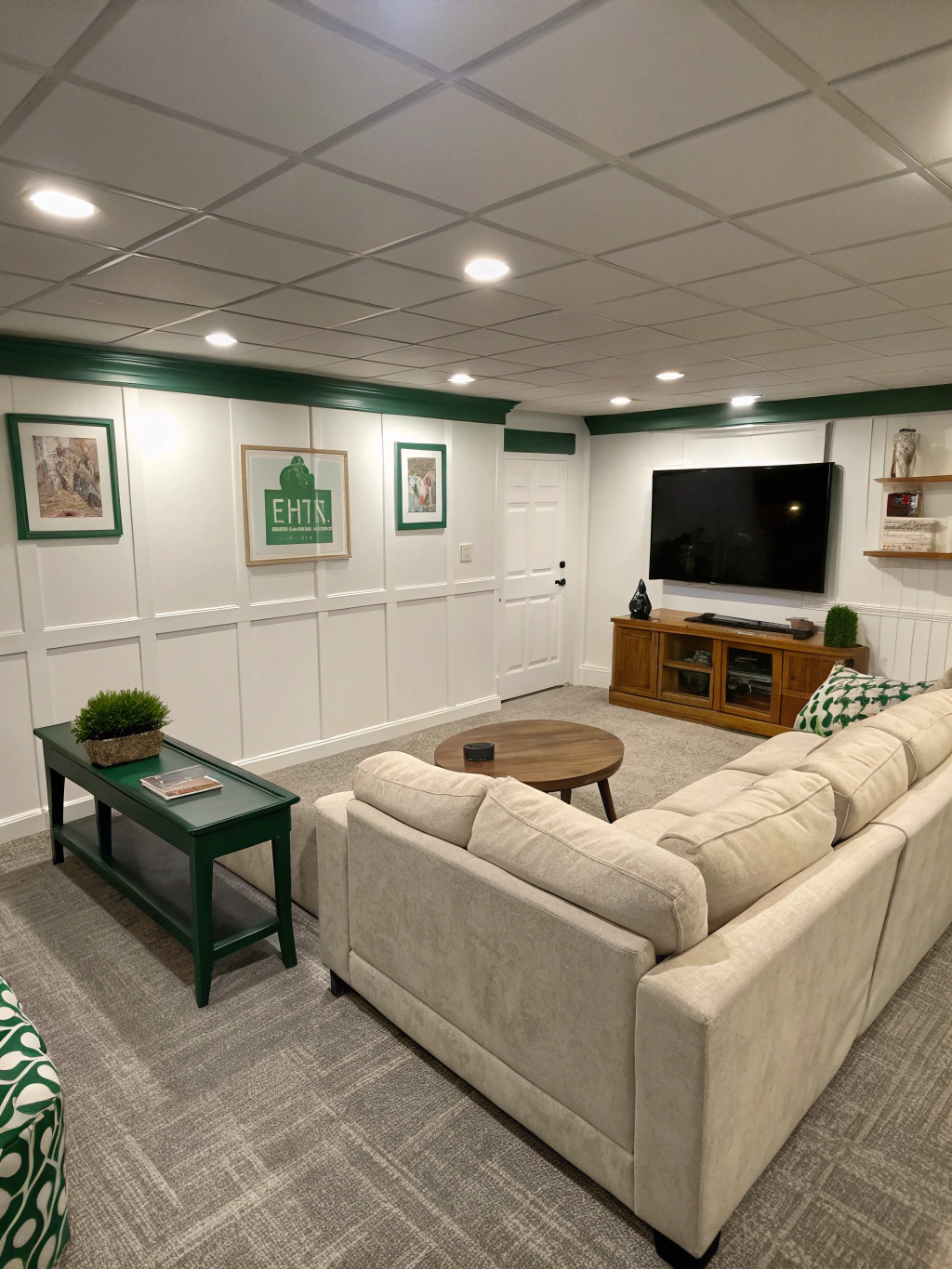 Naturally lit finished basement living area featuring recessed ceiling lighting, light wood floors, and an open daylight egress window