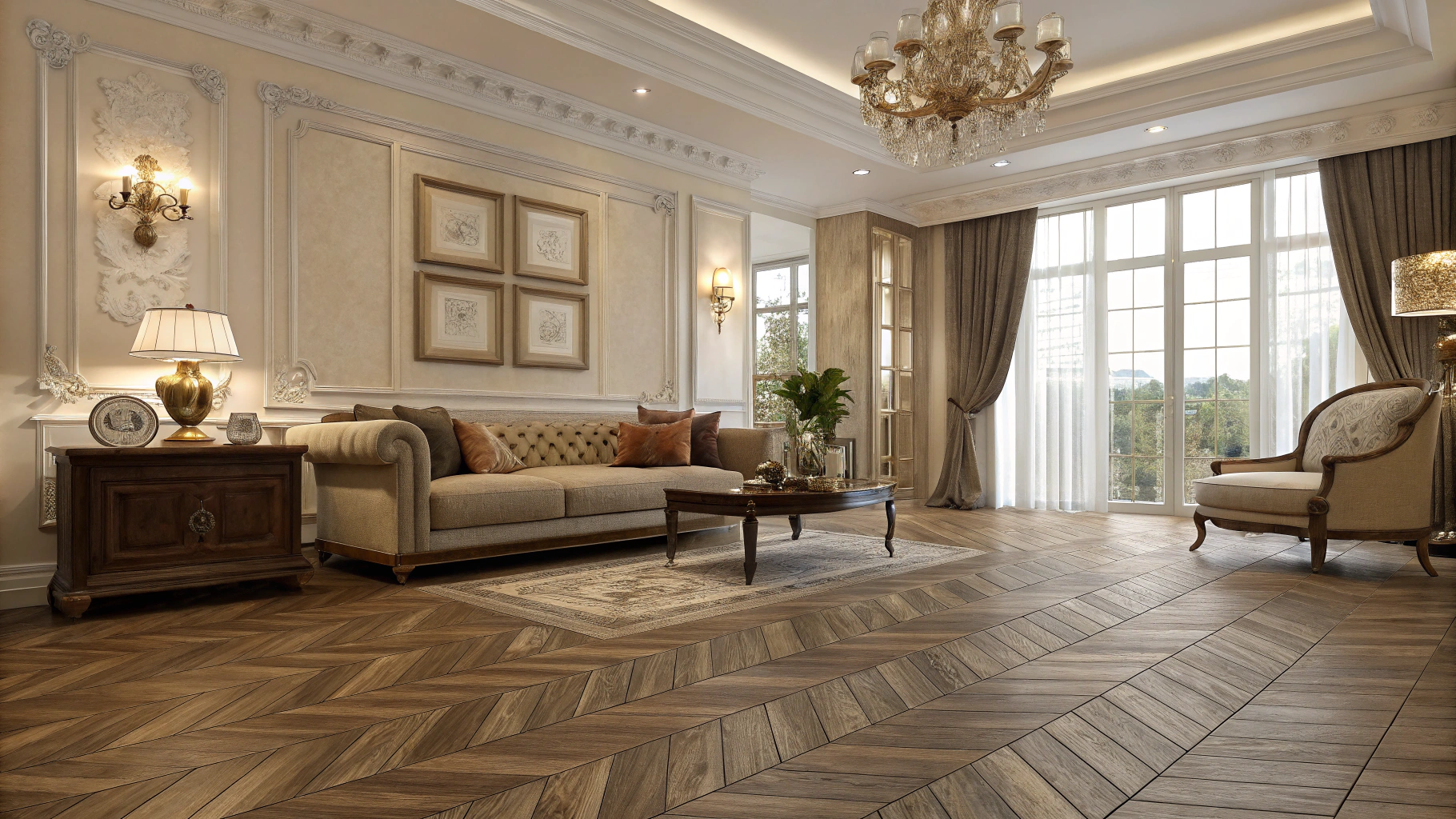 Bright renovated open-concept Georgia residential interior with premium hardwood flooring and custom architectural finishes in natural daylight