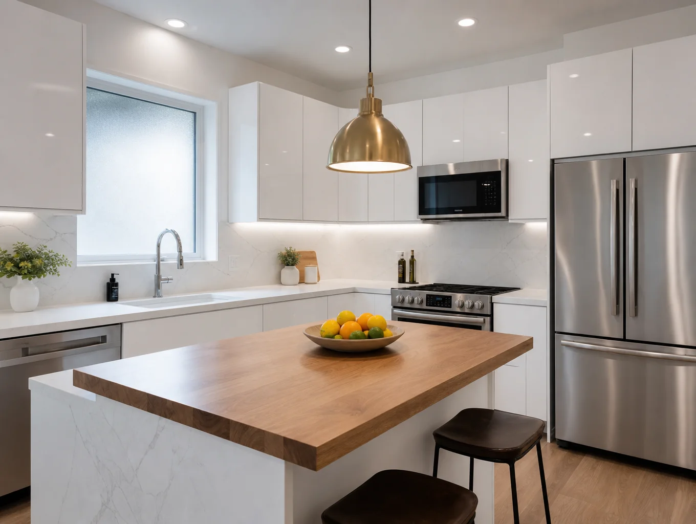 Modern shaker kitchen remodel featuring elegant quartz countertops, custom cabinetry, and natural daylight